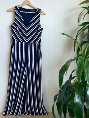 Women's Size 12 Banana Republic Navy Blue & White Stripe Jumpsuit